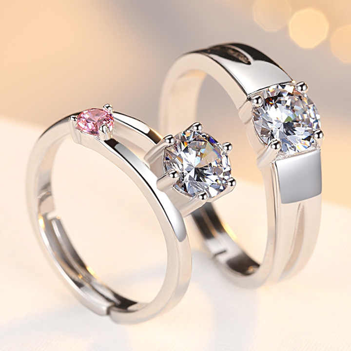925 Sterling Silver Pink CZ Adjustable Ring Set