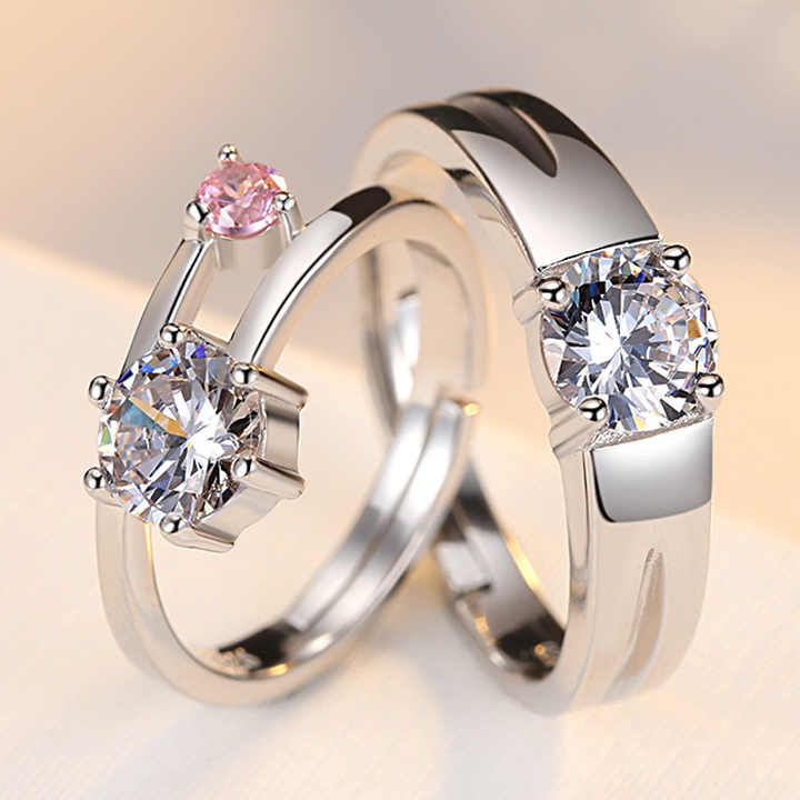925 Sterling Silver Pink CZ Adjustable Ring Set