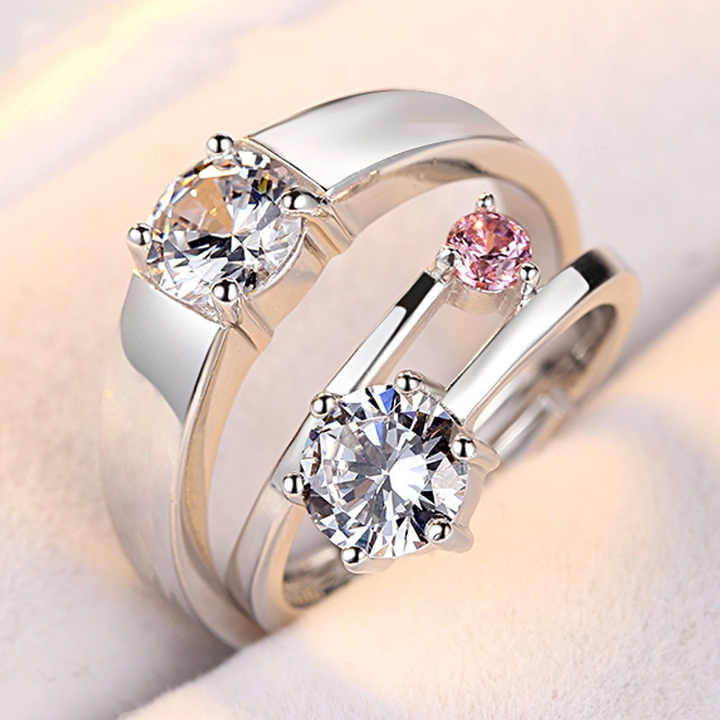 925 Sterling Silver Pink CZ Adjustable Ring Set
