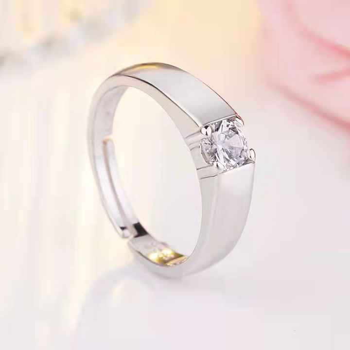 Minimal 925 Sterling Silver CZ Wedding Couple Ring Set
