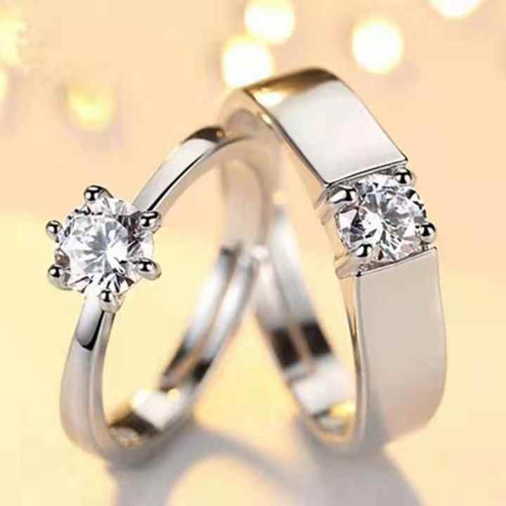 Minimal 925 Sterling Silver CZ Wedding Couple Ring Set